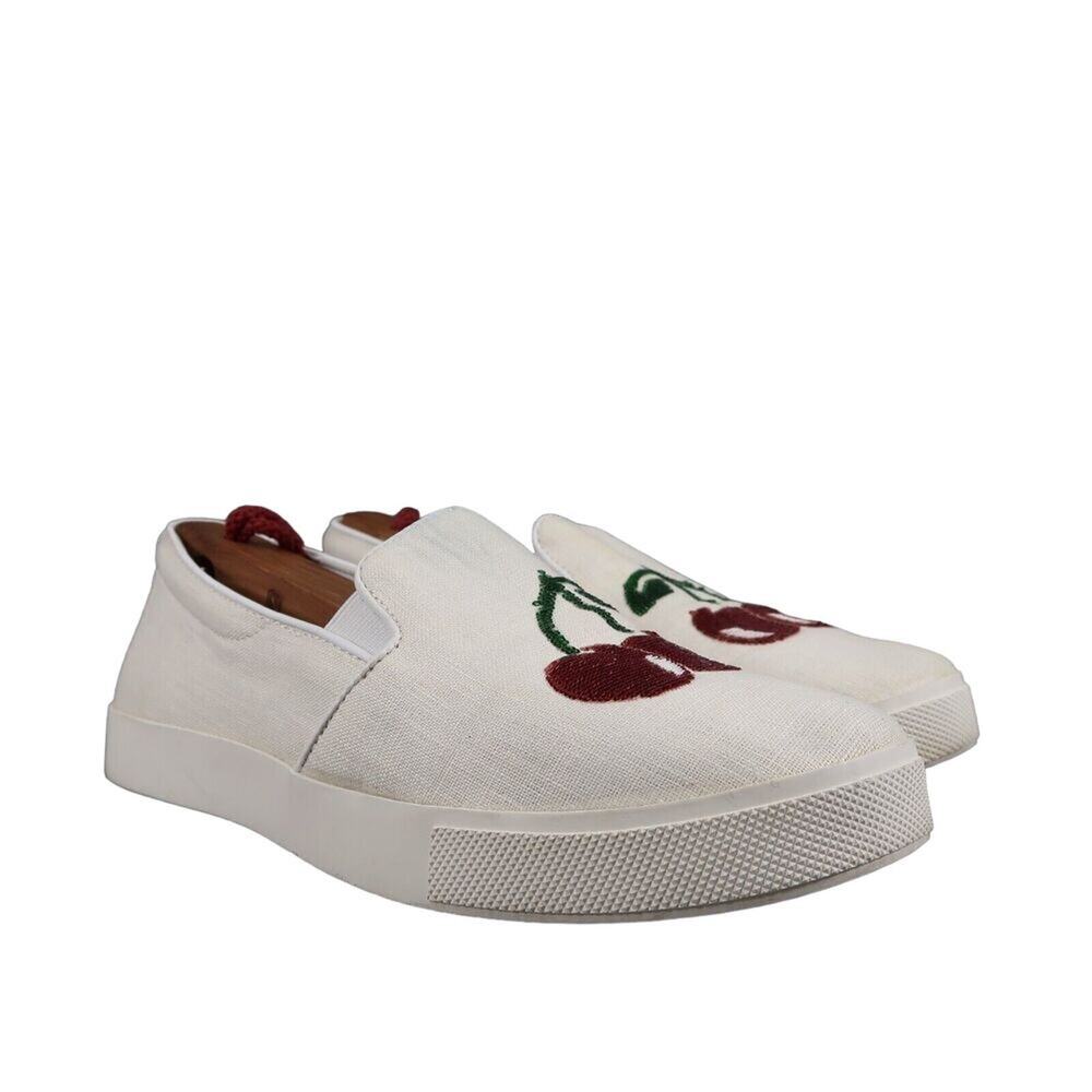 Katy Perry Shoes Womens 6 Sneaker Slip On Casual Cherry Sequin Kerry Flats White